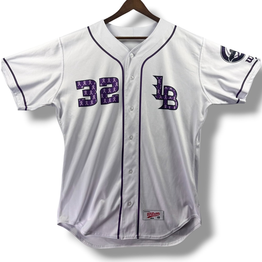 Louisville Bats Jersey Game Worn Wilson Men's 46 Awareness Night Purple Ribbon